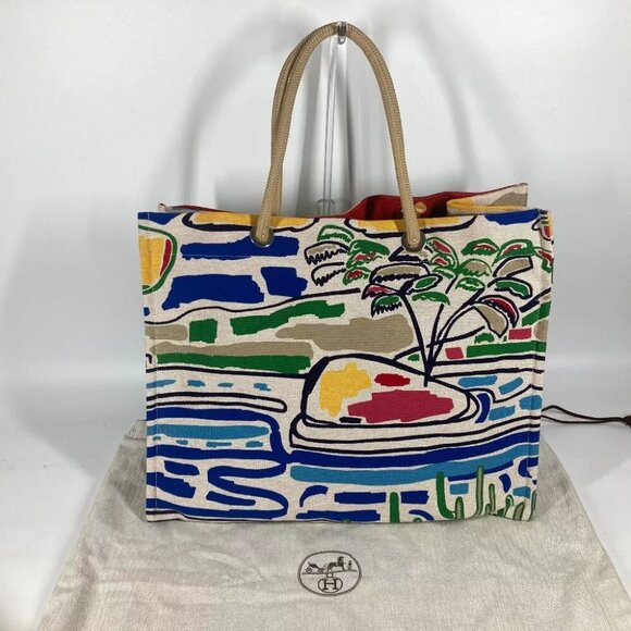 HERMES beach bag Farniente Tote Bag Shoulder bag Canvas Multicolore Unused - Picture 1 of 10